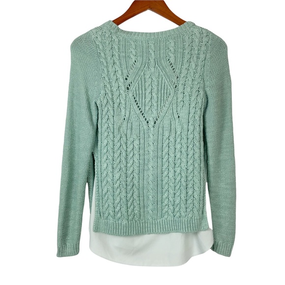 MOTH Ella Overlay Seafoam Green Cable Knit Layered Sweater Size Medium - Picture 2 of 7